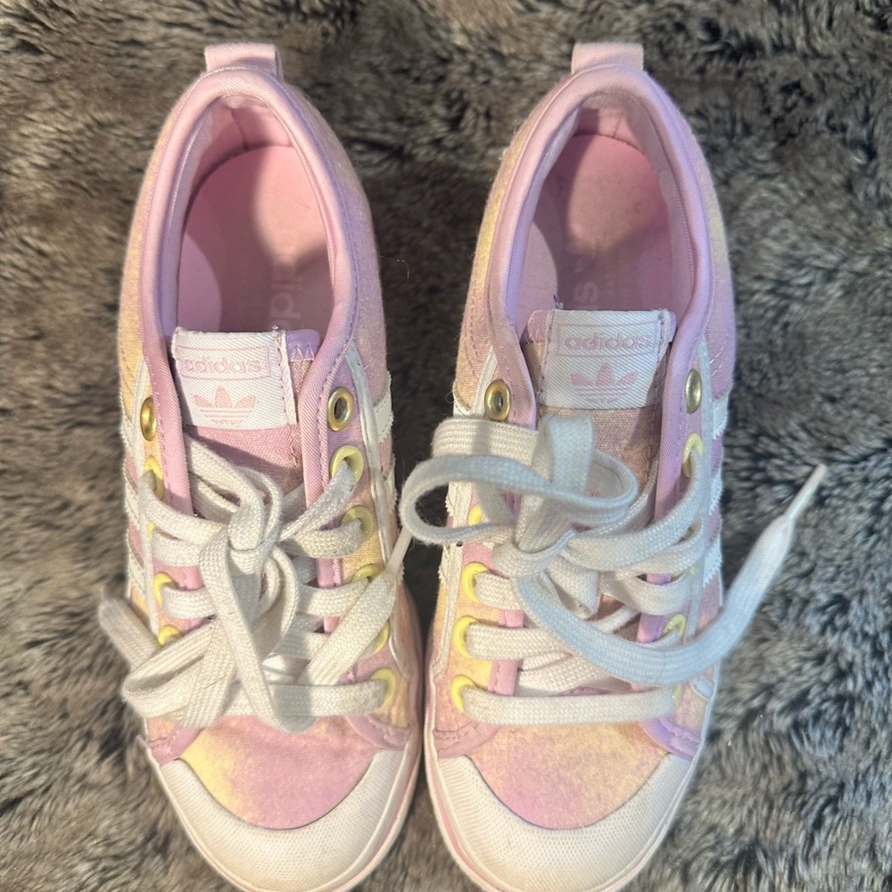 ADIDAS NIZZA Platform Pink & Yellow Canvas Girls Sneakers, Size 4 - Picture 7 of 8